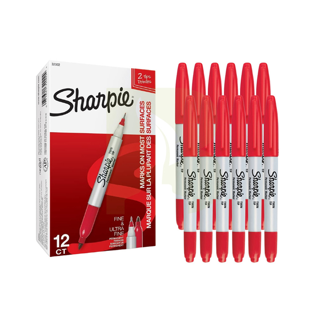 Bút lông dầu 2 đầu Sharpie Twin Tip 0.9mm/0.5mm đánh dấu đa năng - Đỏ (Red) 32002
