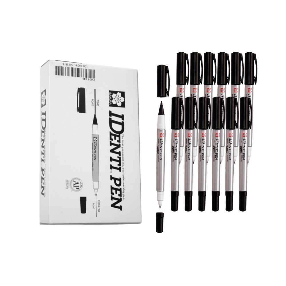 Bút lông dầu 2 ngòi Sakura Identi Pen 0.4mm / 1.0mm đánh dấu đa năng - Đen (Black) XYK-T#49