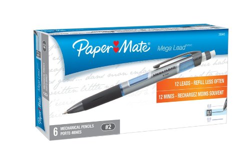 Hộp 6 bút chì bấm Paper Mate Mega Lead có sẵn 12 ruột chì HB #2 – Ngòi 0.7mm