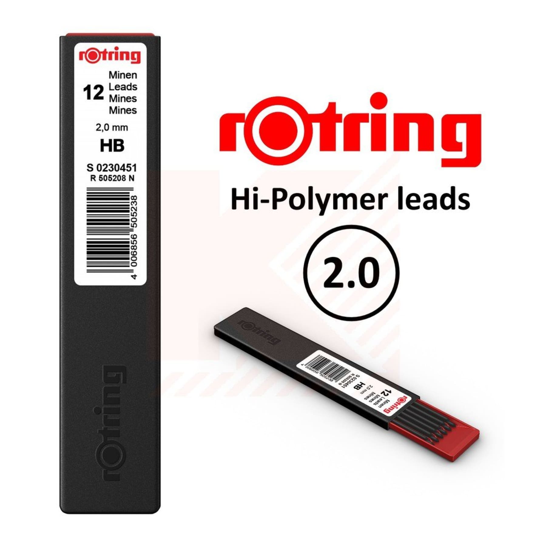 Hộp 12 ruột chì cho bút chì cơ Rotring Fine Hi-Polymer Lead 2.0mm (Hộp lẻ)