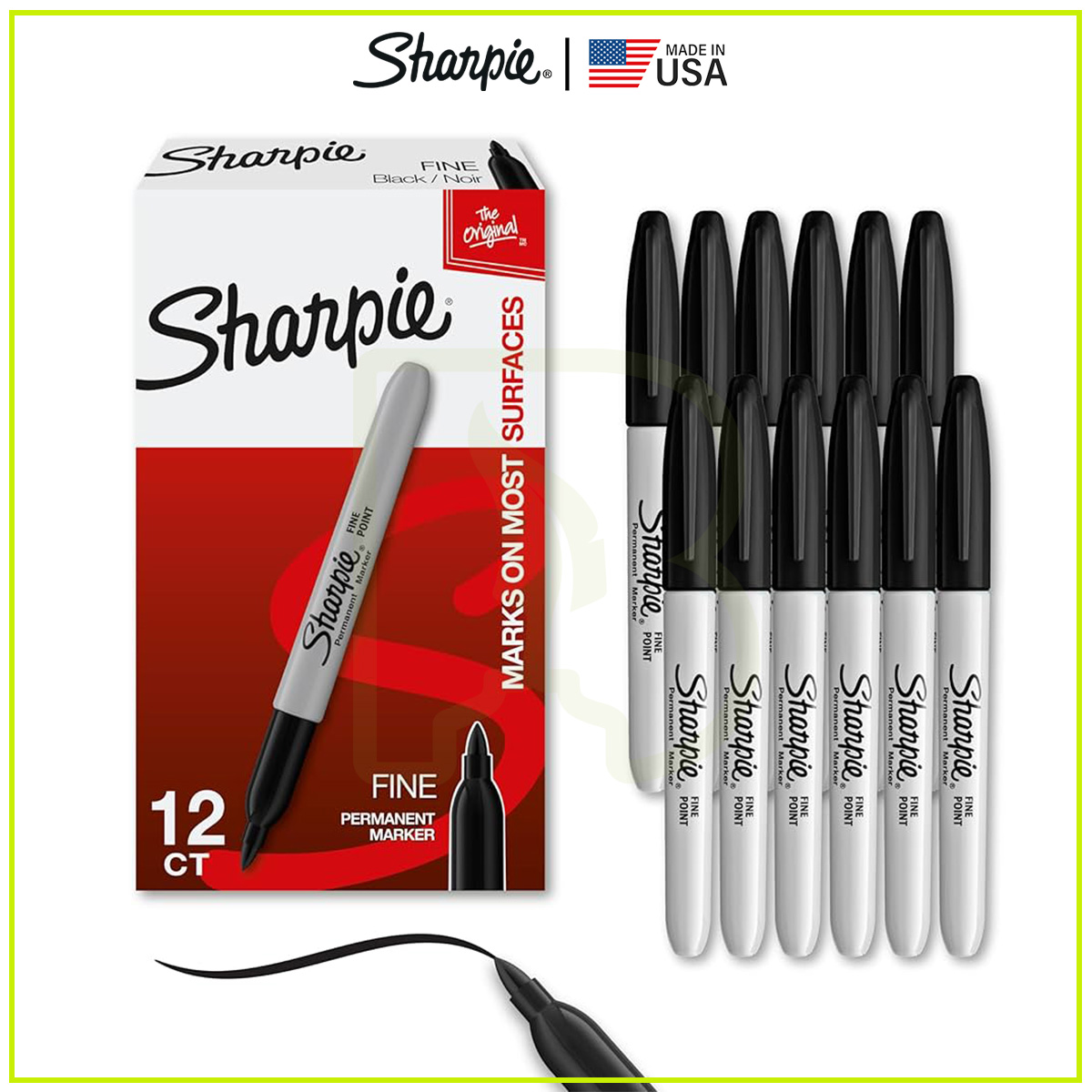 Hộp 12 cây bút lông dầu vẽ đa chất liệu Sharpie Fine Point 0.9mm - Màu đen (Black)