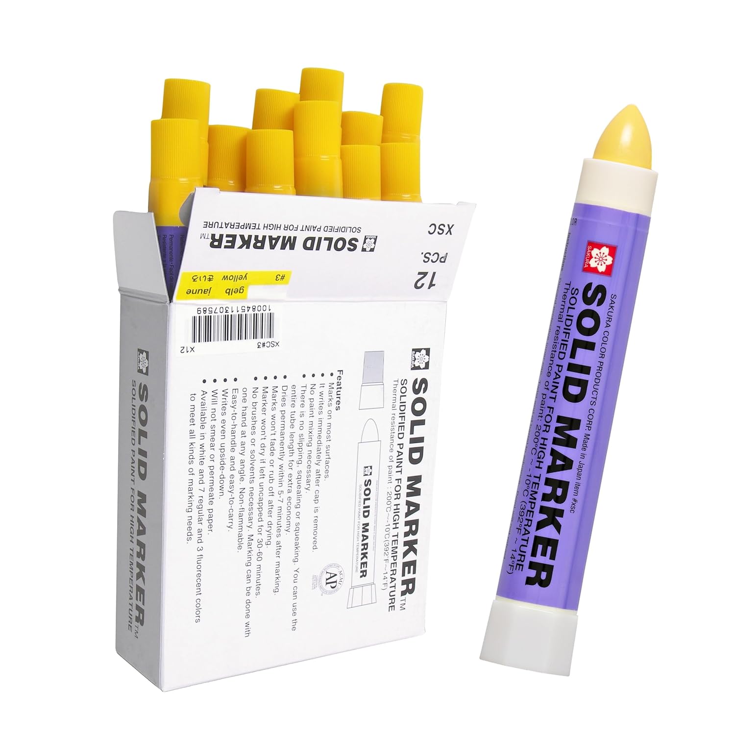 Bút sáp dầu Sakura Solid Marker (High Temperature) - 12.0mm đánh dấu chuyên dụng - Vàng (Yellow) XSC#3