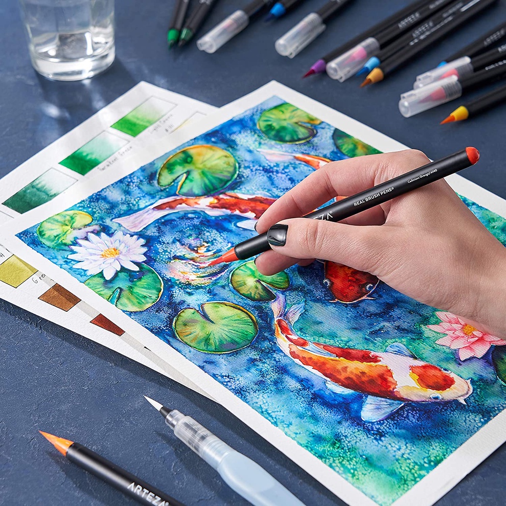 Bộ 48 cây bút lông màu ngòi cọ cao cấp Arteza Brush Pens (Hộp nhựa)