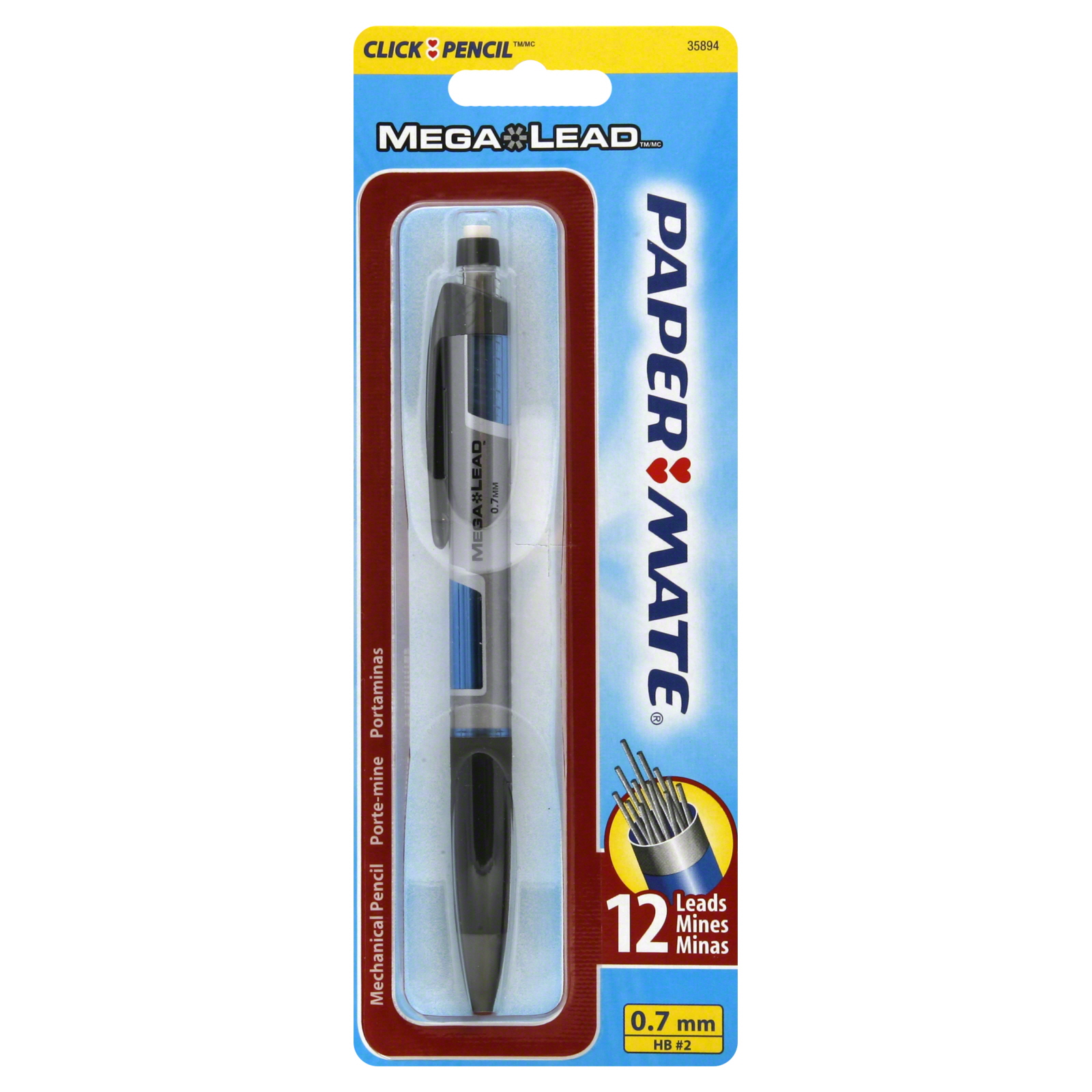 Hộp 6 bút chì bấm Paper Mate Mega Lead có sẵn 12 ruột chì HB #2 – Ngòi 0.7mm