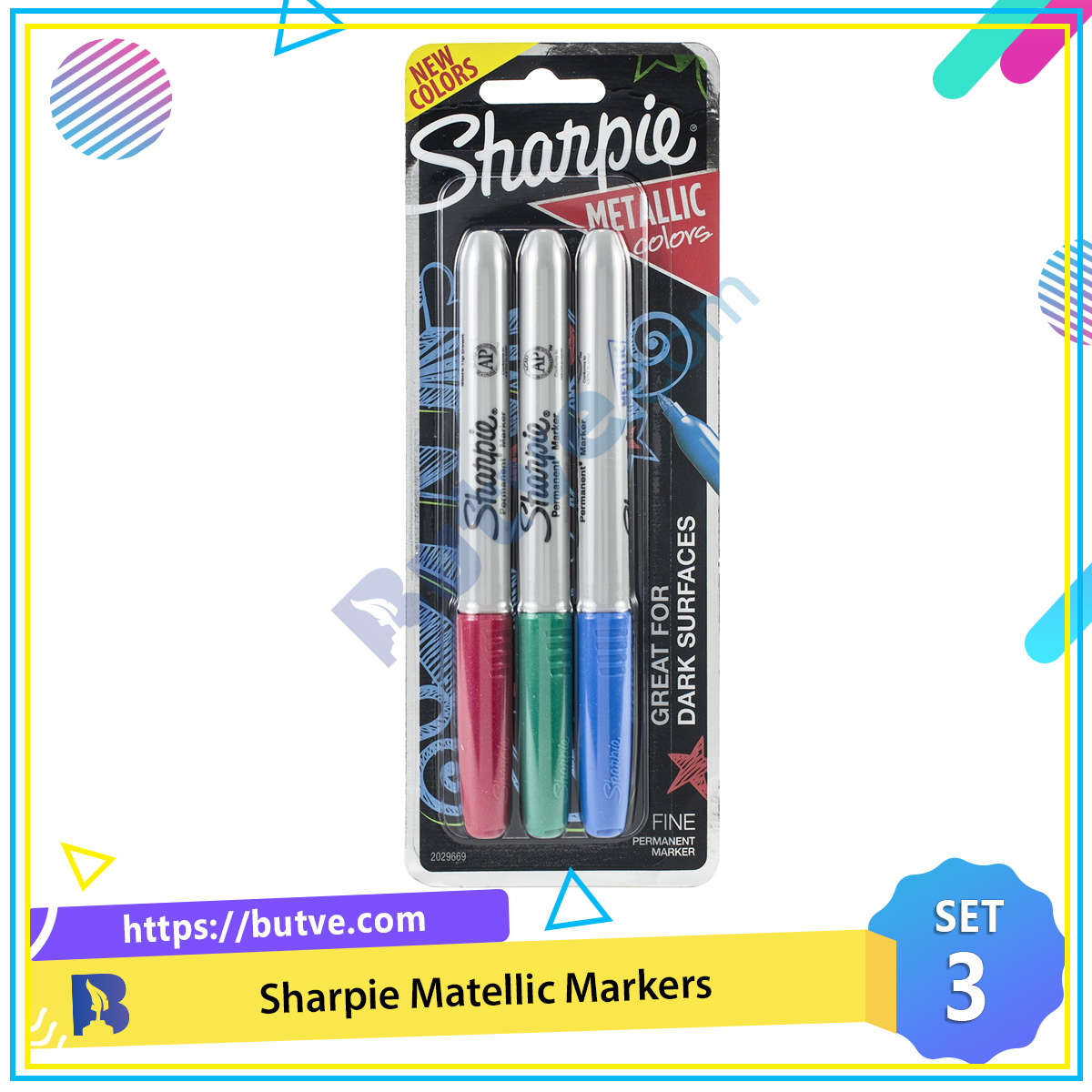 Vỉ 3 màu bút lông dầu ánh kim Sharpie Metallic (Ruby, Emerald, Sapphire)