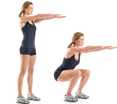 Squat body -weight là bài tập giảm mỡ bụng rất tốt.