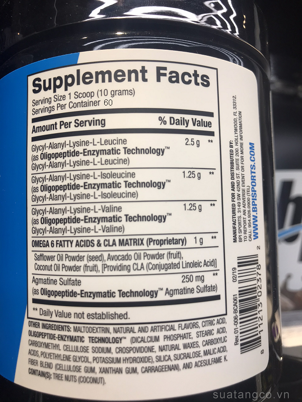 Nutrition Facts Best BCAA 60 Servings