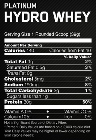 Platinum Hydrowhey Nutrition Facts