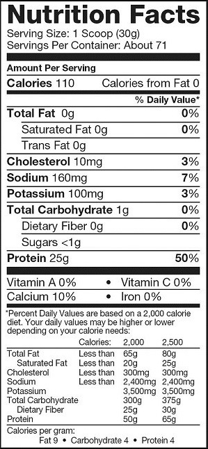 Nutrition Facts ISO 100 5lbs 2.27kg