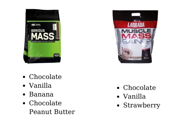 Các hương vị của Serious Mass và Muscle Mass Gainer