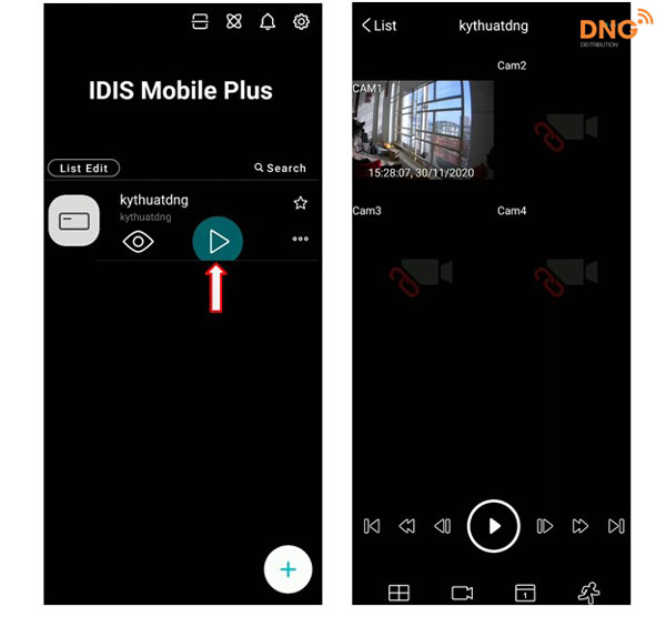 Cách xem dữ liệu trên IDIS mobile