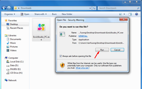cài đặt phần mềm camera Ezviz Studio sau khi tải  Ezviz Studio về máy tính