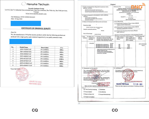 Thủ tục nhập khẩu đầu ghi hình camera và camera  cần có CO-CQ