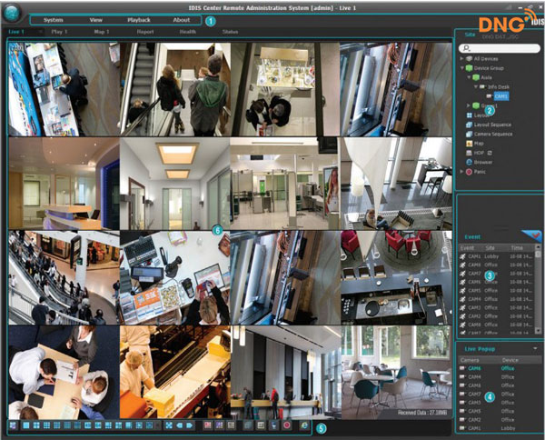 Phần mềm xem camera IDIS Center khi xem trực tiếp