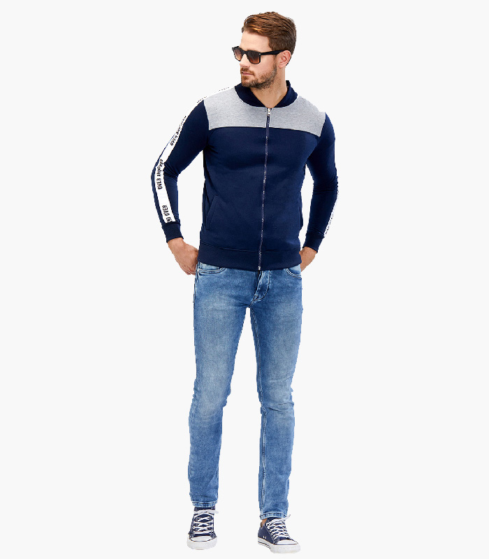 Áo thun Hooded Navy Xanh kết hợp Xám