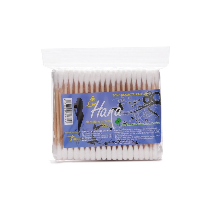 하나 나무 면봉 팩 100개입 HANA Bong tai than go goi 100pc