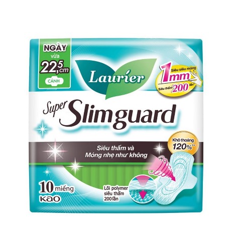 일본 로리에 슈퍼 슬림가드 1mm 날개형 생리대 22.5cm 10매 (인도네시아산) LAURIER Bang ve sinh sieu mong bao ve 1mm 10ps