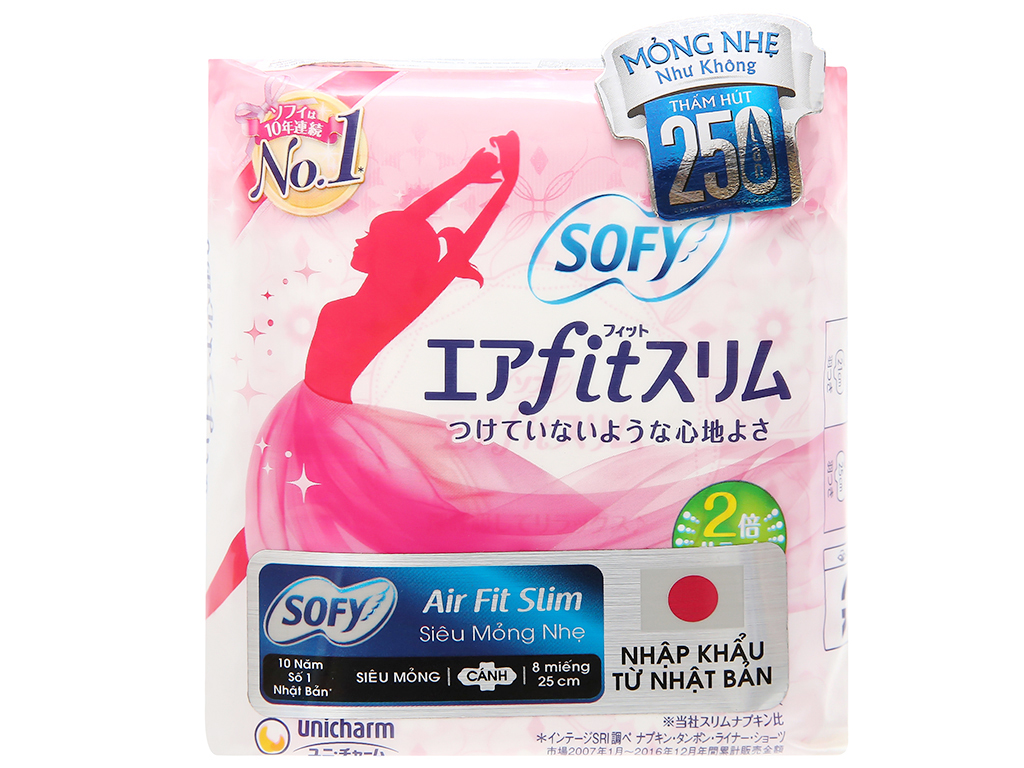 유니참 에어 피트슬림 날개형 25cm 16개입 UNICHARM BVS Sofy Air Fit Slim canh 16pc