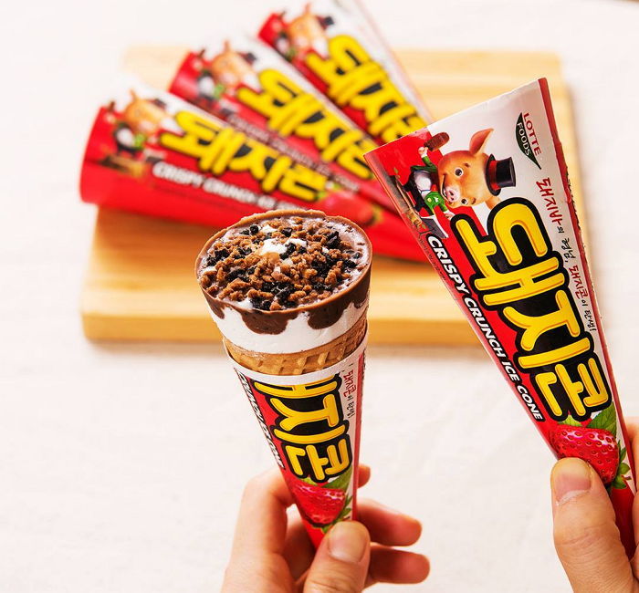 롯데 돼지콘 160ml LOTTE Kem oc que heo dau