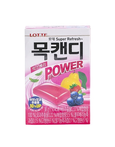 롯데 목캔디 파워 믹스베리 38G LOTTE Keo ngam vi dau viet quat