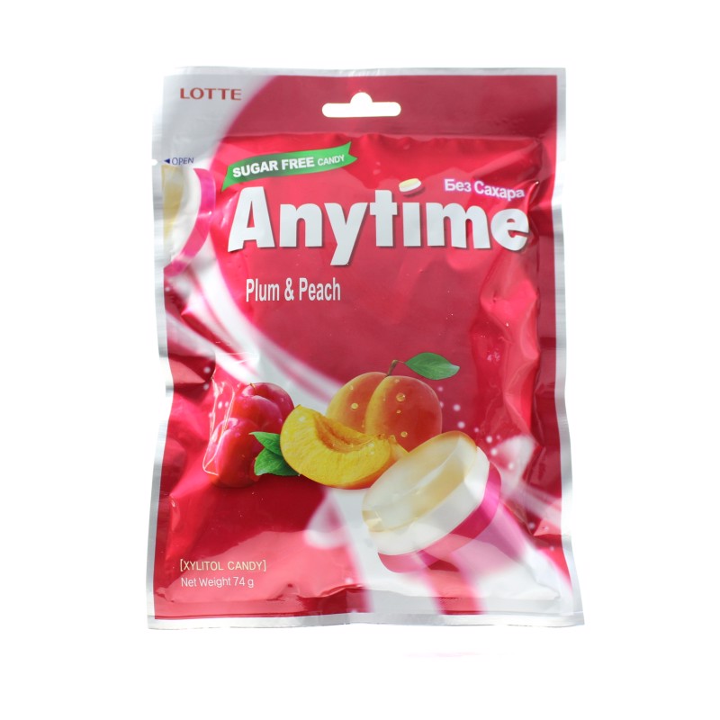 롯데 무설탕 캔디 애니타임 플럼 & 피치 74G LOTTE Keo Anytime man dao