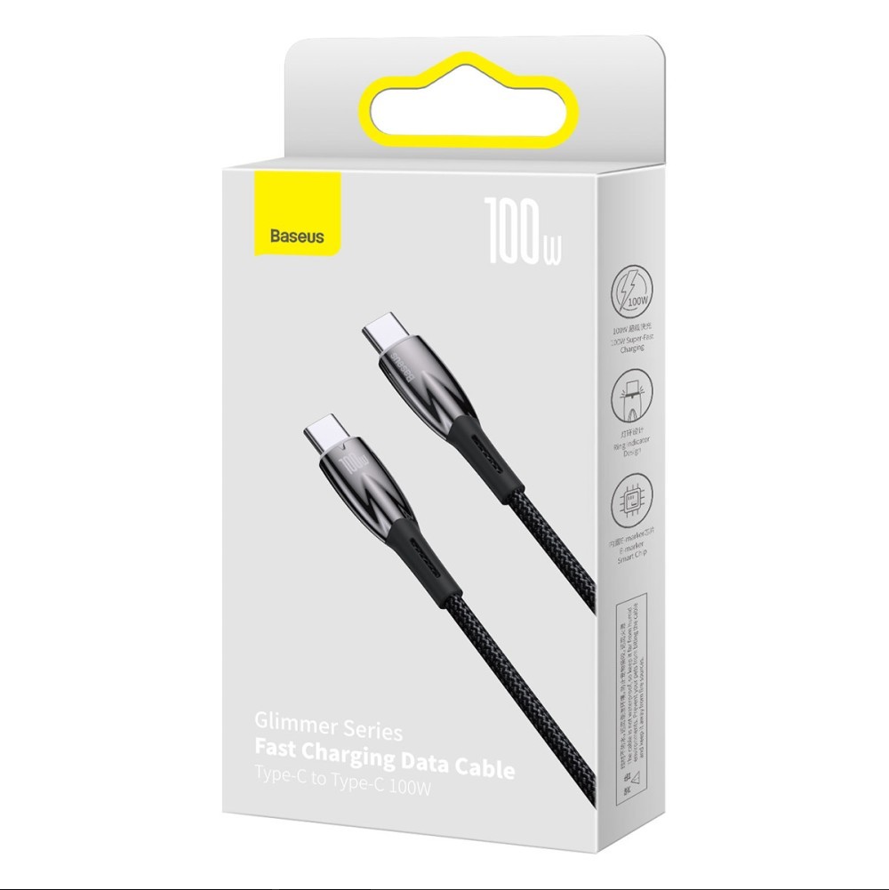 베이스어스 고속 충전 케이블 C to C 100W 1m 블랙 Cap sac nhanh Baseus Glimmer Series cable with fast charging USB-C 480Mb/s PD 100W 1m mau den