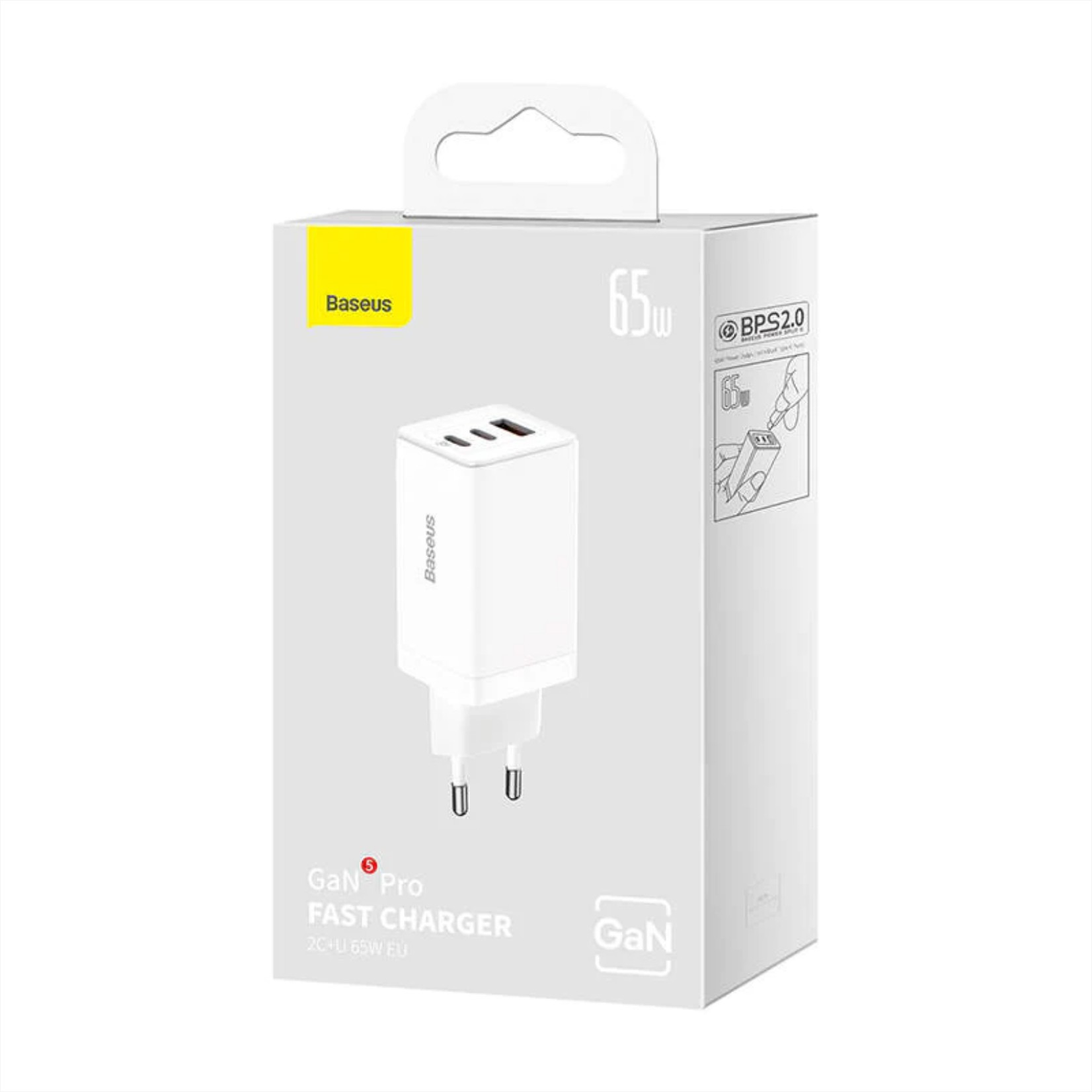 베이스어스 고속충전기 GaN5Pro 2C+U 65W EU 화이트 BASEUS Day sac nhanh GaN5 Pro 2C+U 65W EU (mau trang)