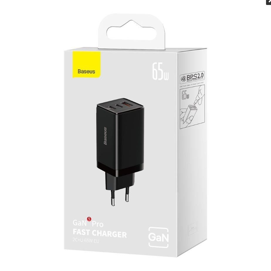 베이스어스 고속충전기 GaN5Pro 2C+U 65W EU 블랙 BASEUS Day sac nhanh GaN5 Pro 2C+U 65W EU (mau den)