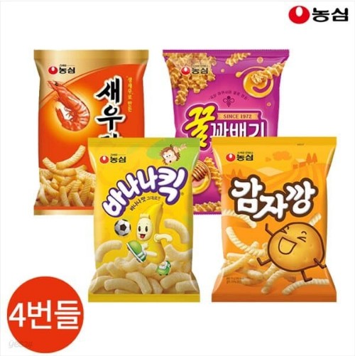 농심 인기스낵 4번들(새우깡+꿀꽈+바나나+감자) NONGSHIM Set 4 snack dac biet