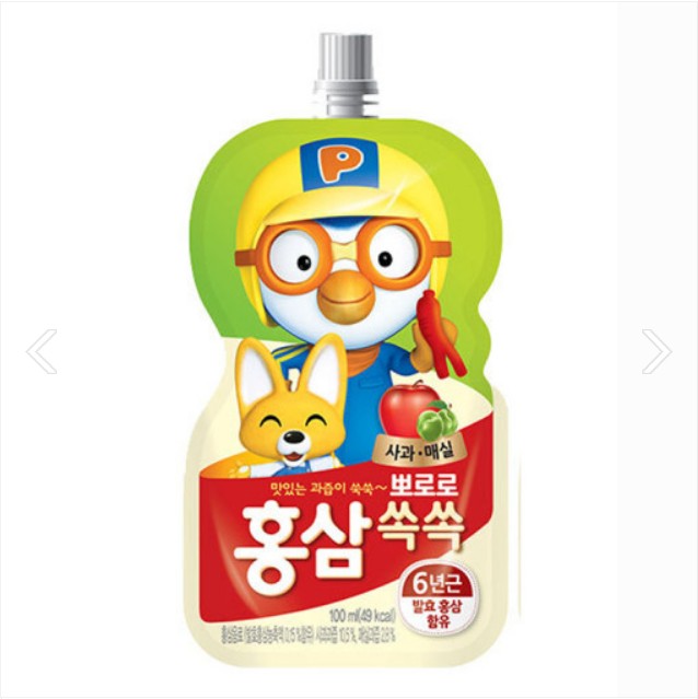 팔도 뽀로로 홍삼 쏙쏙 사과 매실 100ml PALDO Nuoc sam pororo tao mo