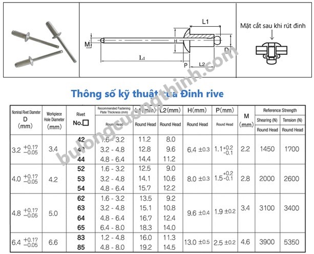 Đinh rive 4.0-4.8 (Đinh rút 4) Inox 304 Công ty Cường Thịnh Đinh Rive 4.0-4.8 (Đinh Rút 4) Inox 304 Công Ty Cường Thịnh