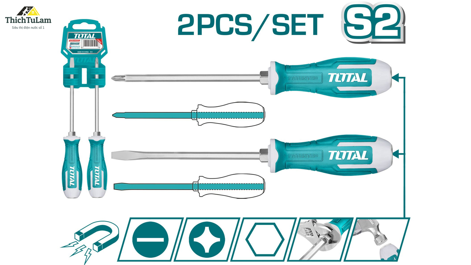 BỘ TUA VÍT ĐÓNG XUYÊN 2 CÂY TOTAL THGSS2206