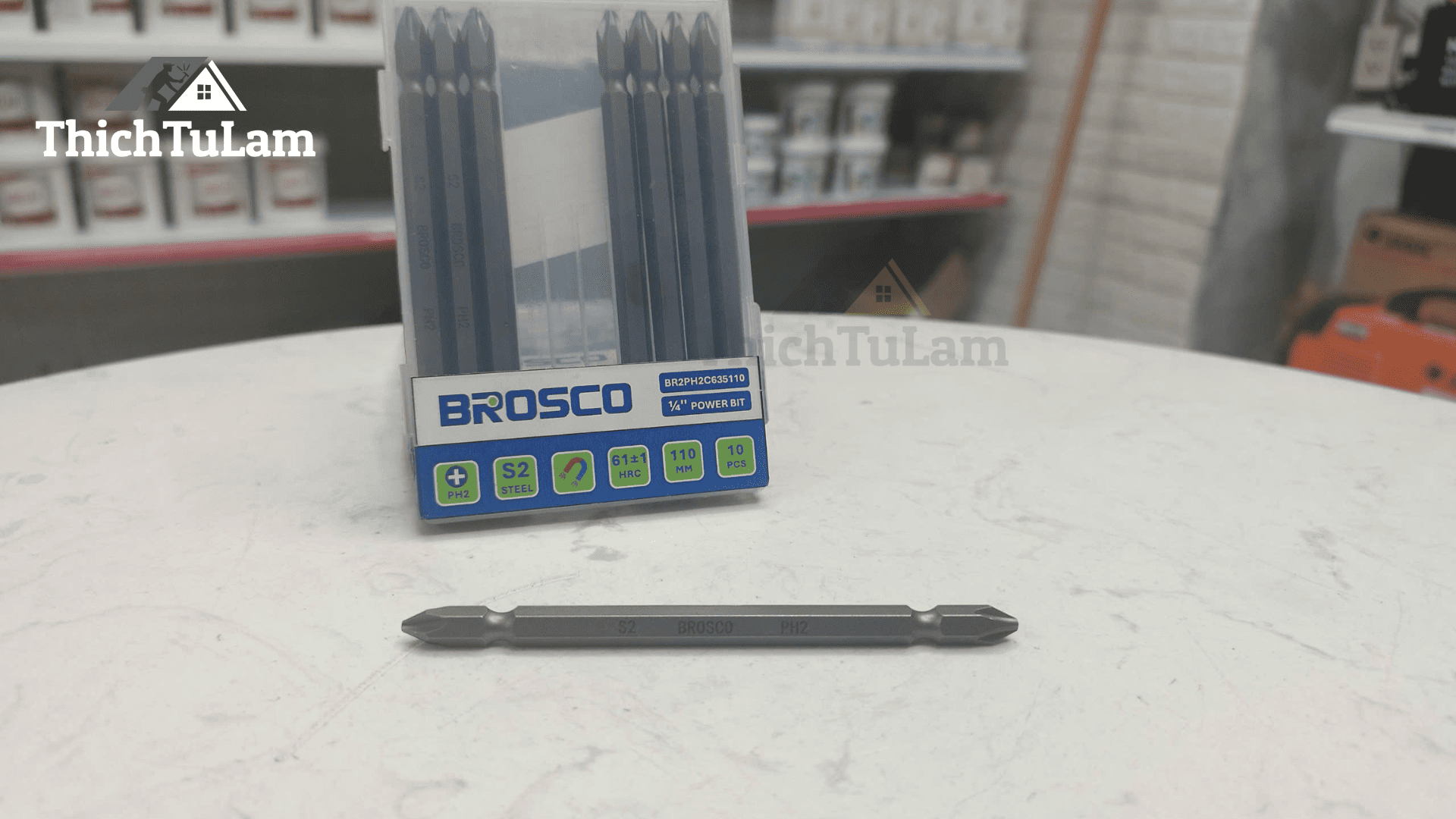  [Bán lẻ] Mũi vít bake 2 đầu (6.35mm) bằng thép S2 PH2PH2 x 110mm Brosco BR2PH2C635110