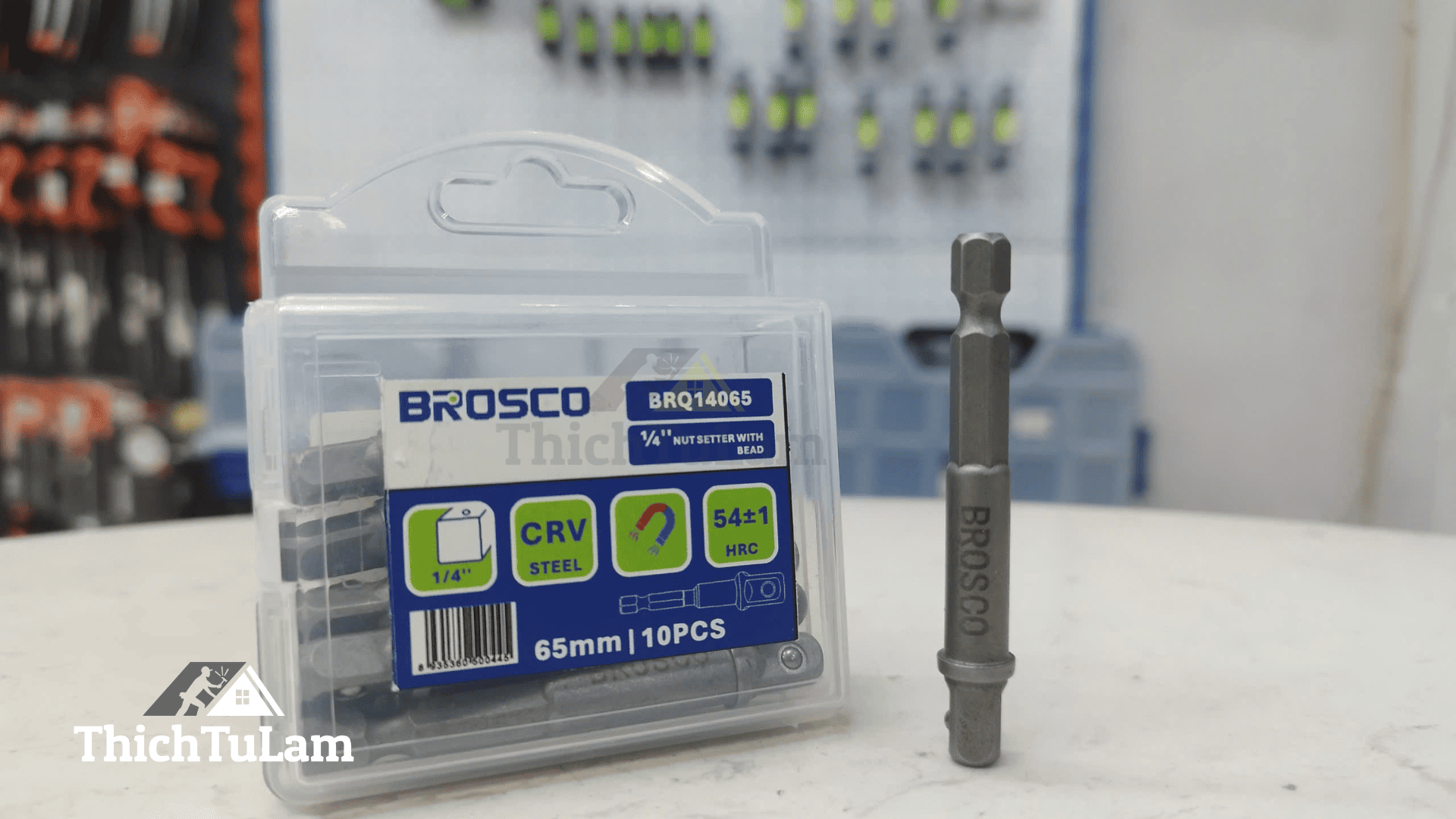 Đầu nối 1/4inchx65mm chuôi lục giác 6.35mm (vỉ 10 cái) Brosco BRQ14065