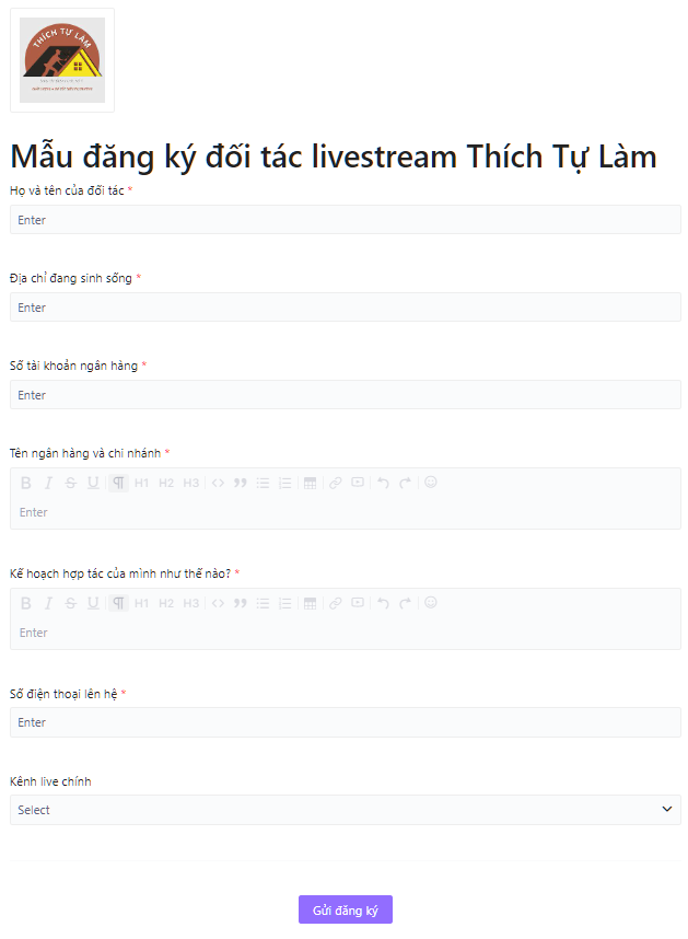 Mẫu đăng ký đối tác livestream Thích Tự Làm