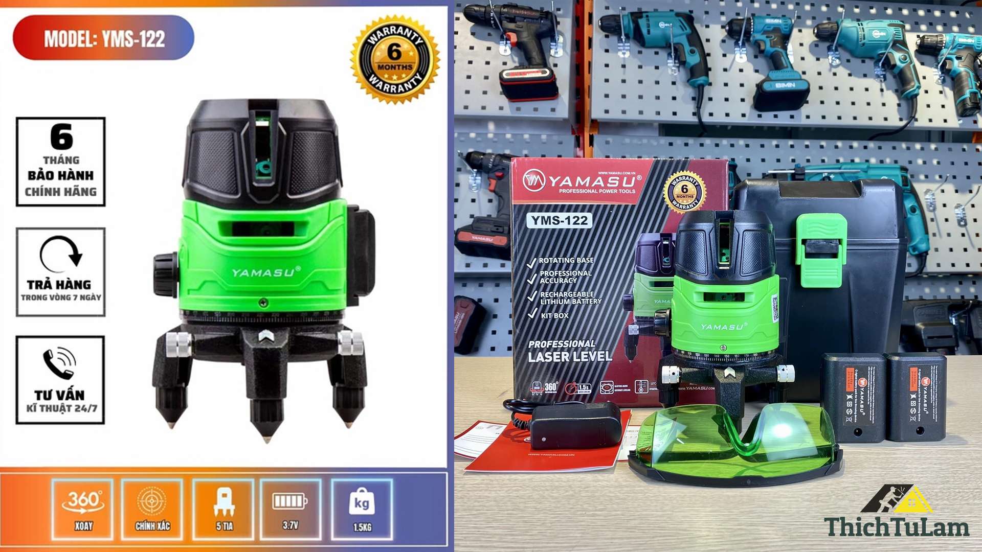 Máy cân mực laser 5 tia xanh Yamasu YMS-122