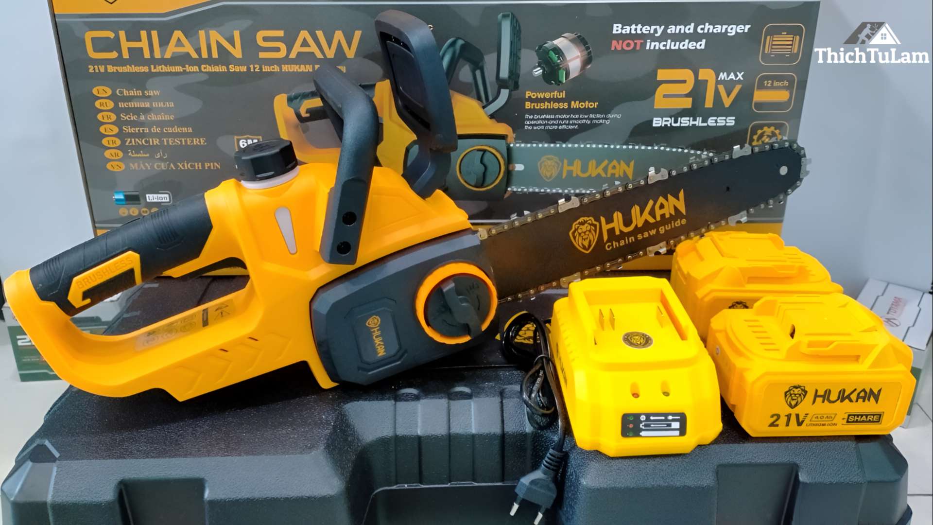 Máy cưa xích pin 21v 12inch Hukan HK-CS012IBL.2 (2 pin + 1 sạc)