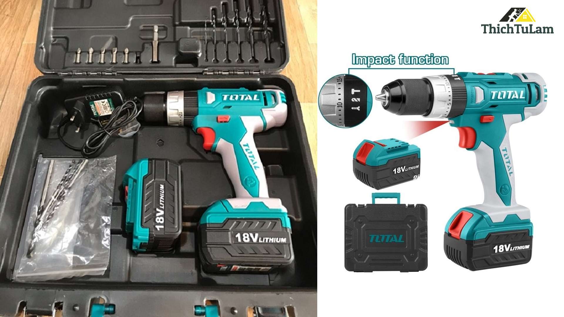 MÁY KHOAN PIN 18V KÈM PHỤ KIỆN TOTAL TIDLI228180