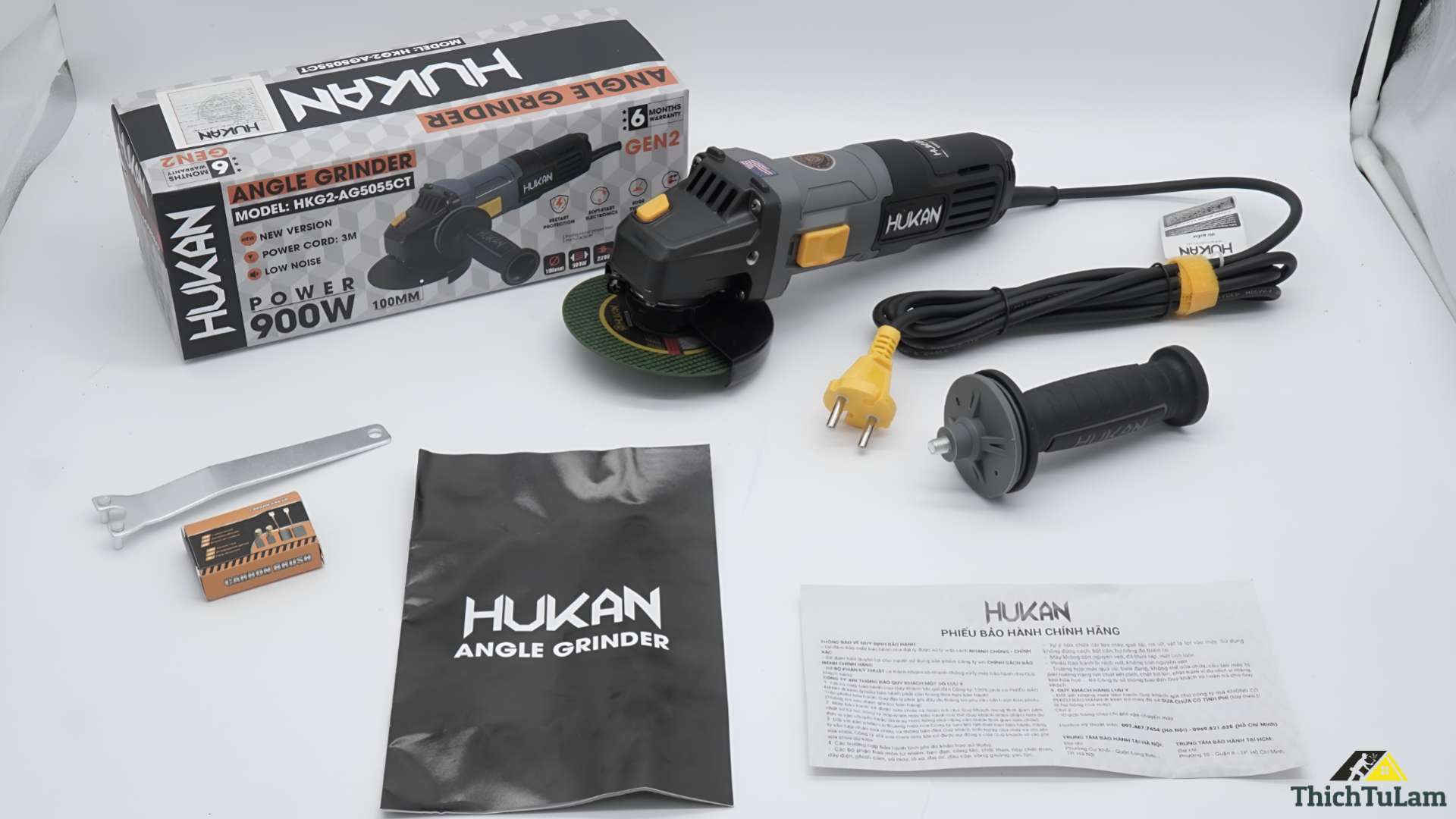 Máy mài góc công tắc trượt 900W 100mm Hukan HKG2-AG5055CT