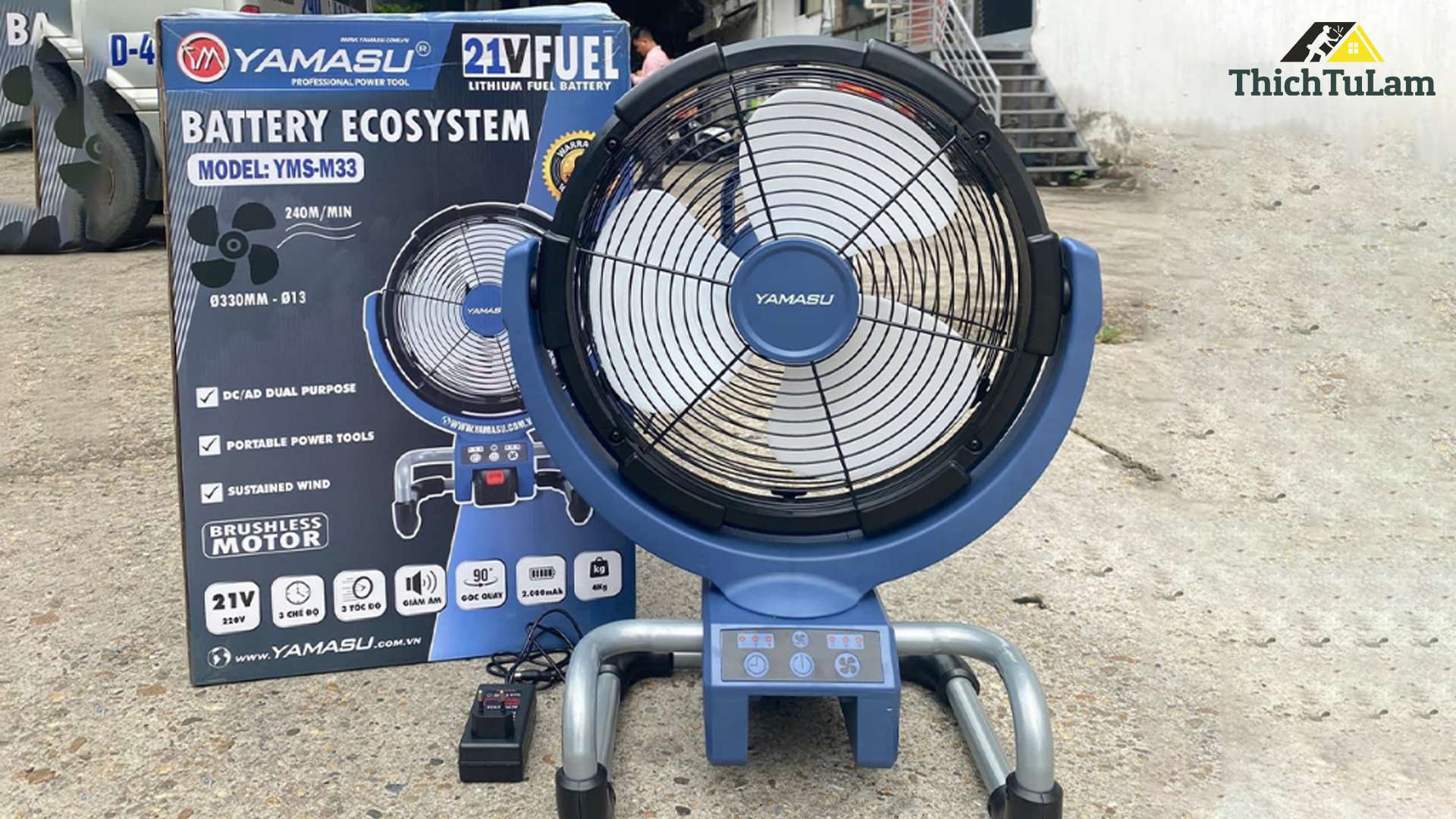 Quạt pin 2 trong 1 dùng điện và pin 21V Yamasu YMS-M33