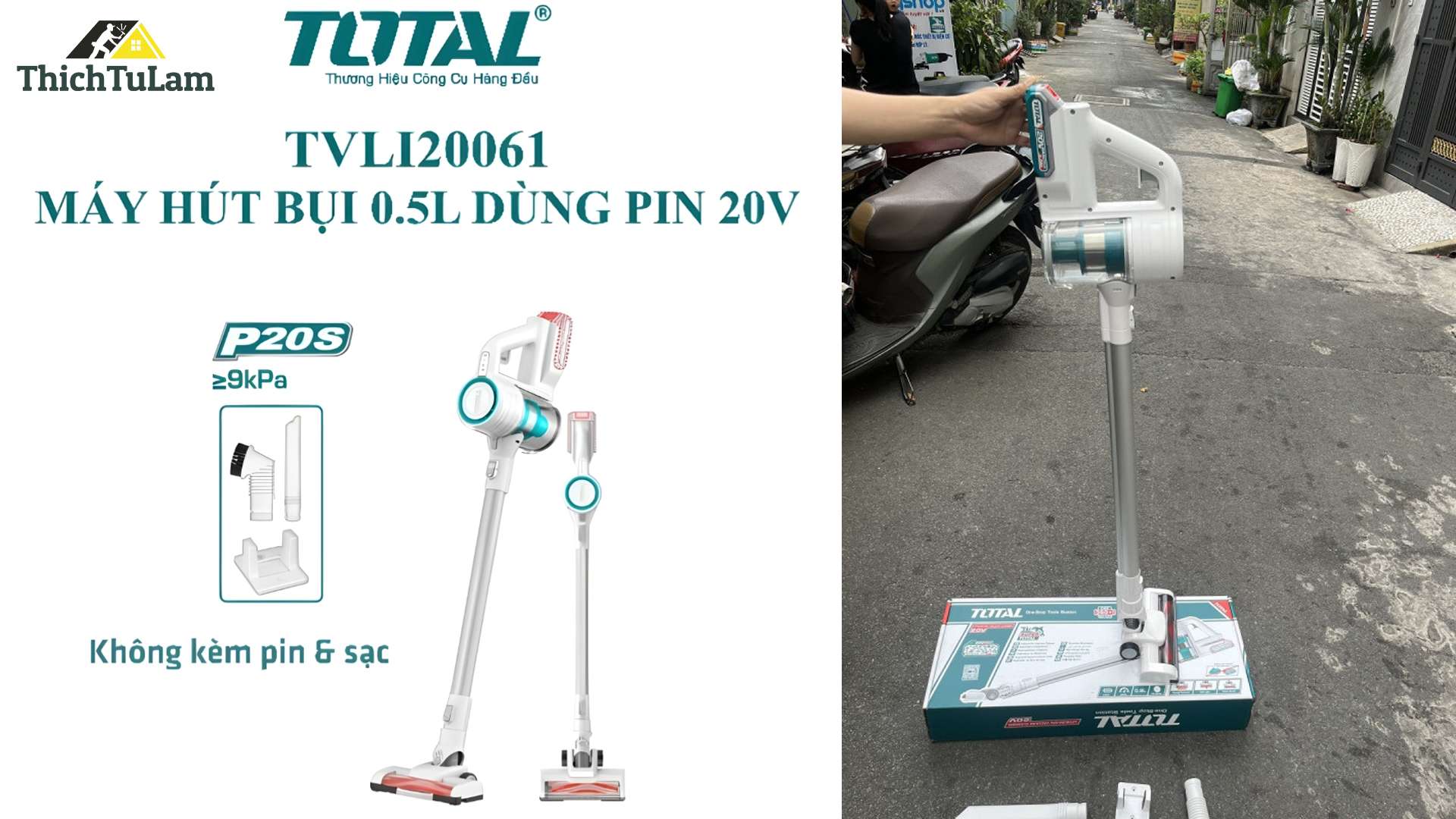 THÂN MÁY HÚT BỤI 0.5L DÙNG PIN LITHIUM-ION 20V TOTAL TVLI20061