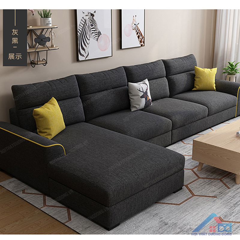 Sofa gỗ tự nhiên chữ L đen bọc nỉ - SF 33 Nội thất Dương Đông