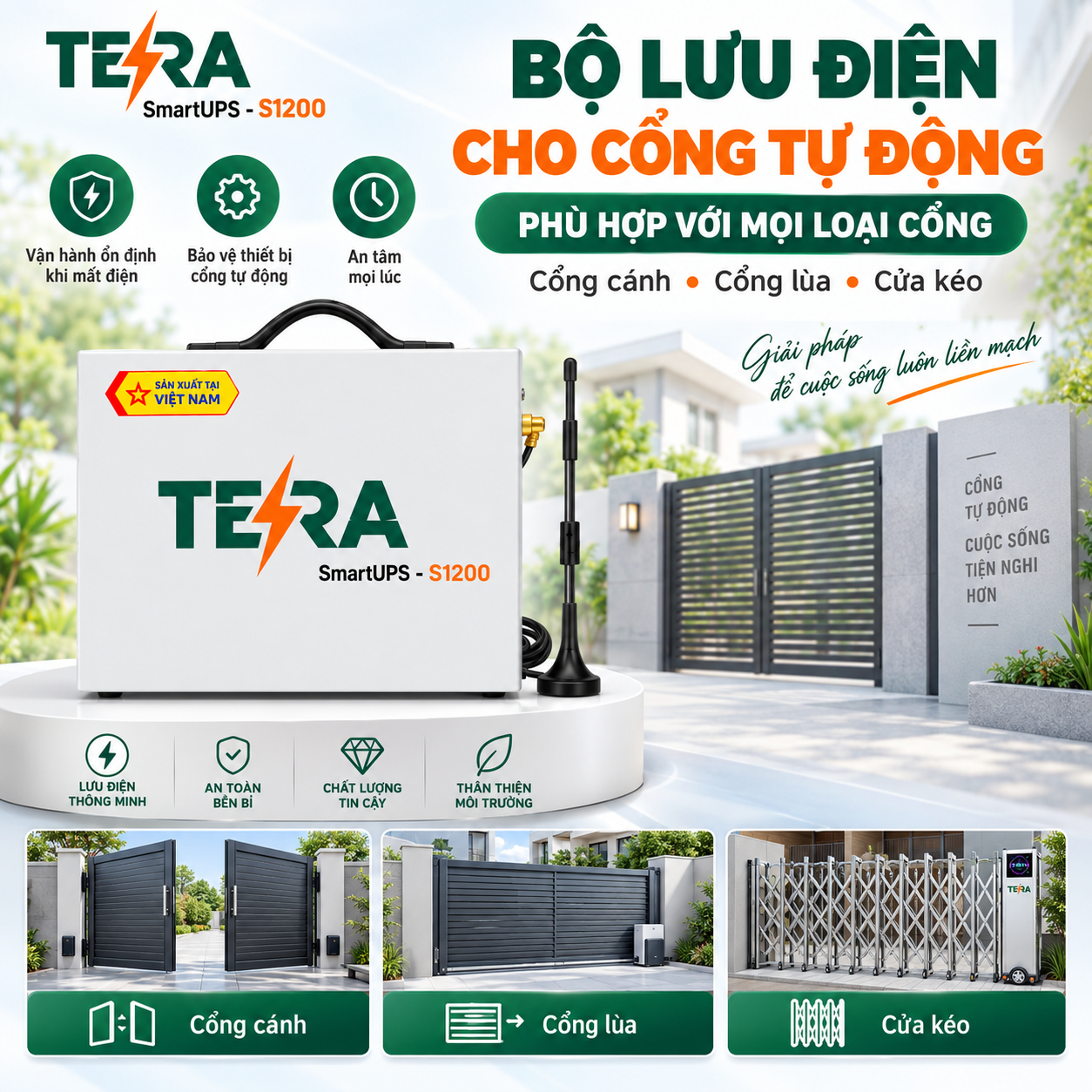 Bộ Lưu Điện TERA E1200 Cho Cửa Cuốn, Cổng Tự Động 1200VA