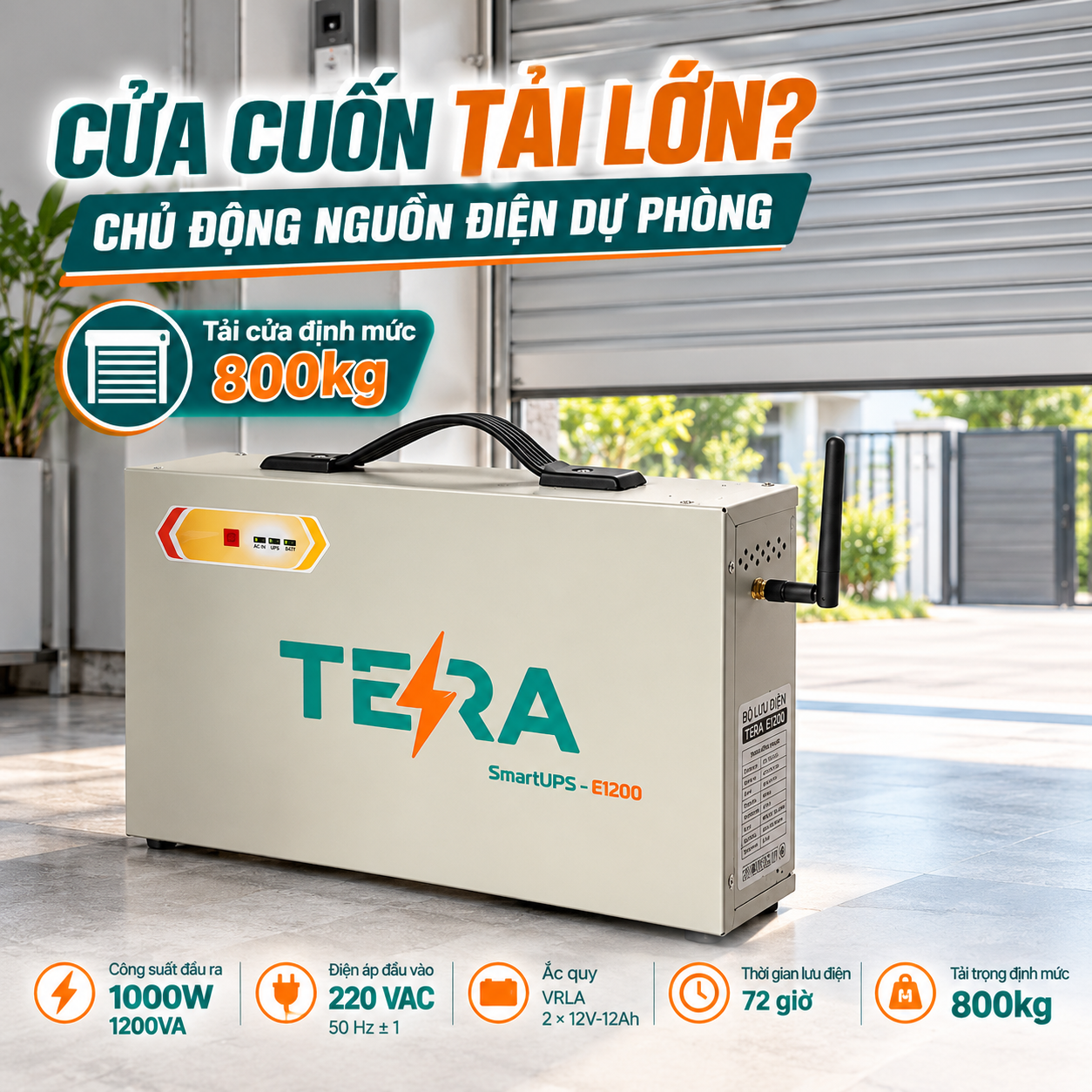 Bộ Lưu Điện TERA E1200 Cho Cửa Cuốn, Cổng Tự Động 1200VA