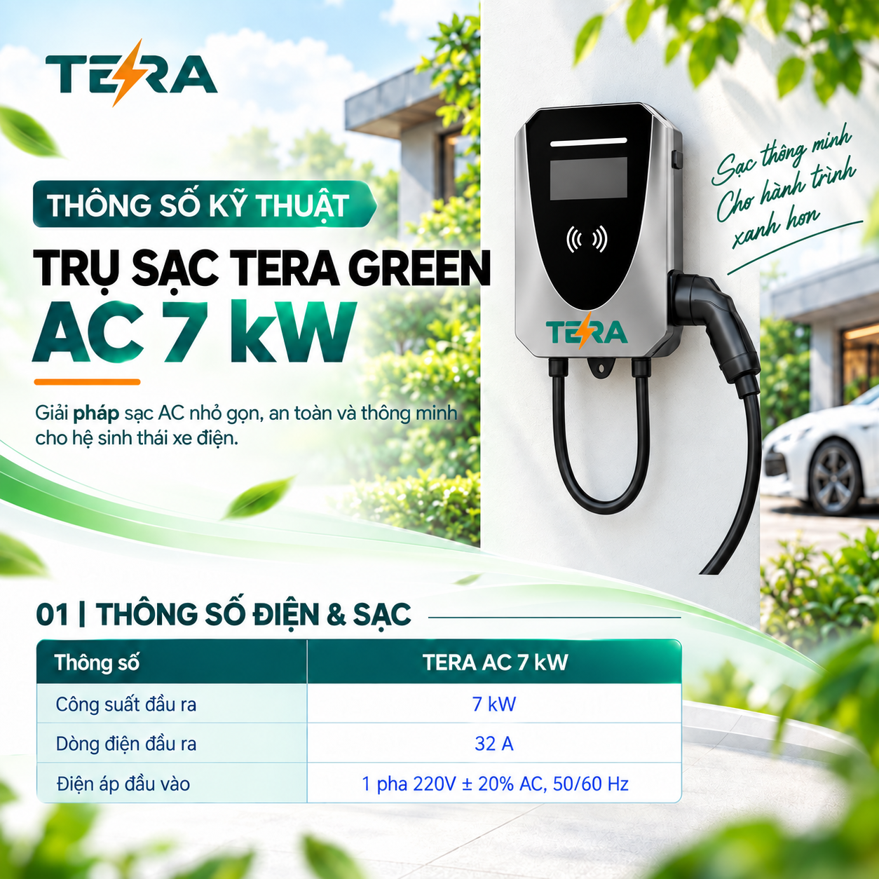 Trạm Sạc Nhanh Ô Tô Điện TERA DC 7-120kW - Quản Lý Thông Minh, Chống Cháy Tiêu Chuẩn & Bền Bỉ
