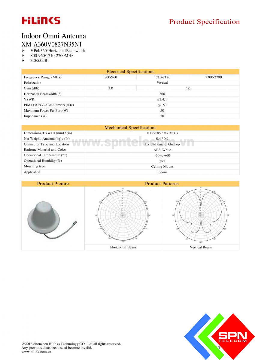 Anten phát kích sóng điện thoại tăng sóng di động Omni vô hướng 5 dBi 800 2700 MHz 360 độ chính hãng