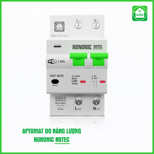 Aptomat công tơ điện thông minh đo điện năng HUNONIC NOTEC theo dõi cài đặt thang tính tiền điện phòng trọ bật tắt từ xa qua điện thoại