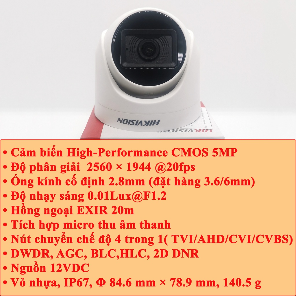 Bộ camera giám sát HIKVISION 4 mắt siêu nét 5MP 2560x1944 mic thu âm quan sát an ninh ban đêm kèm đầy đủ phụ kiện lắp đặt