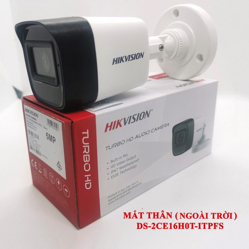 Bộ camera giám sát HIKVISION 4 mắt siêu nét 5MP 2560x1944 mic thu âm quan sát an ninh ban đêm kèm đầy đủ phụ kiện lắp đặt