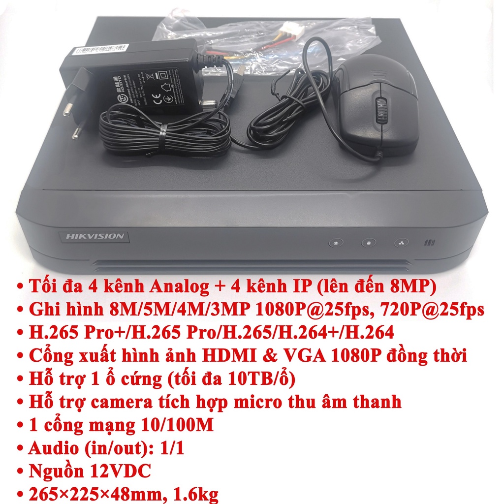 Bộ camera giám sát HIKVISION 4 mắt siêu nét 5MP 2560x1944 mic thu âm quan sát an ninh ban đêm kèm đầy đủ phụ kiện lắp đặt